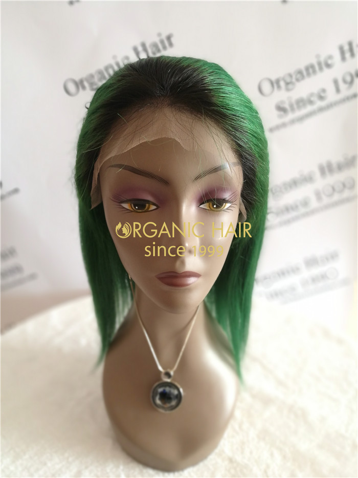 Wholesale human hair lace front wigs #1B/Green X16